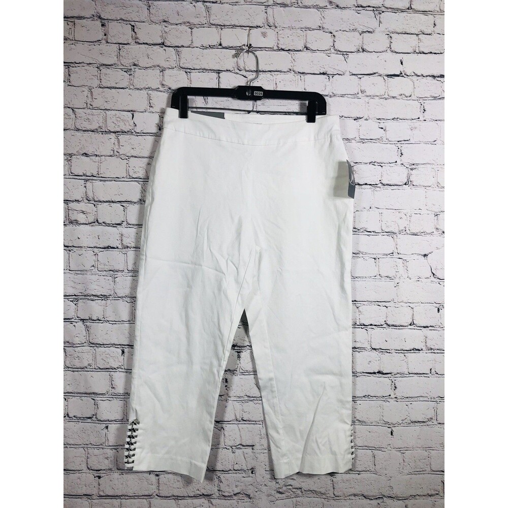 JM Collection Women's Capri Pants Tummy Control Lattice Hem White‎ Size Medium M